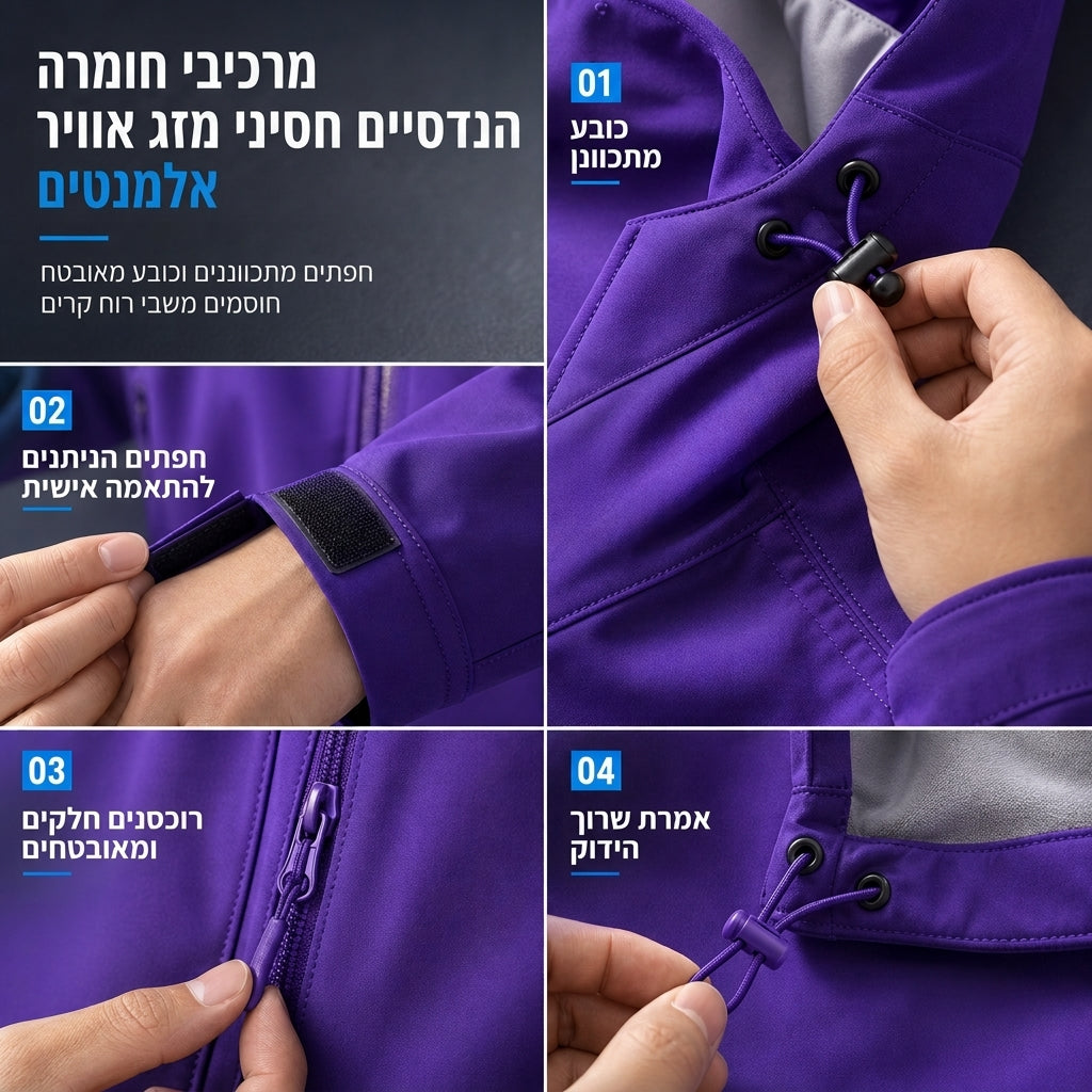 מעיל סופטשל חיצוני עם קפוצ'ון לגברים ולנשים
