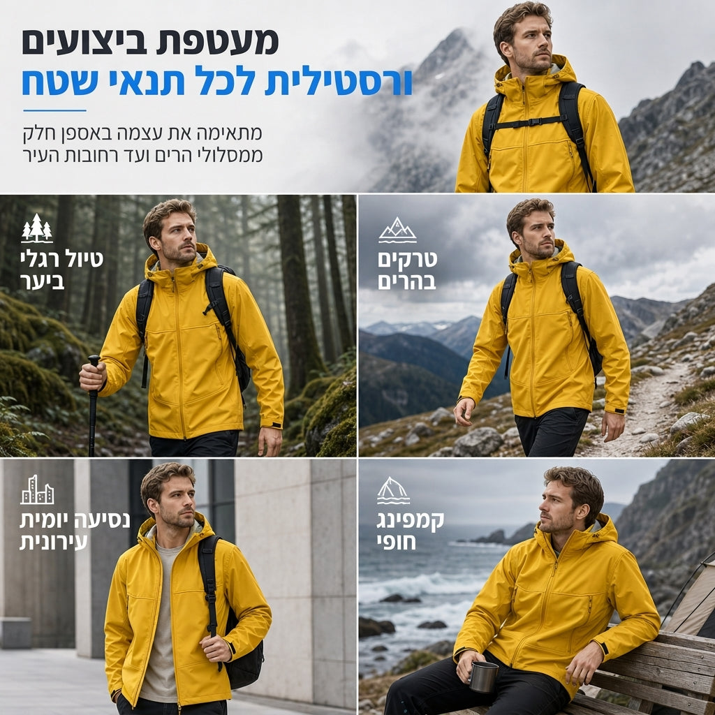 מעיל סופטשל חיצוני עם קפוצ'ון לגברים ולנשים
