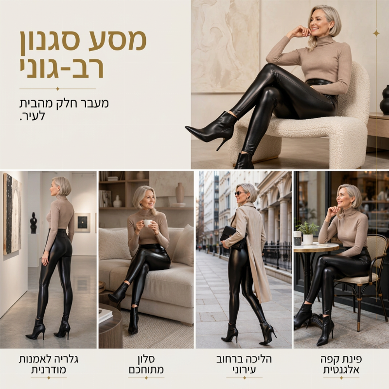 🖤 מראה מלוטש, גזרה מחמיאה | מכנסי עור PU בגזרה גבוהה לנשים