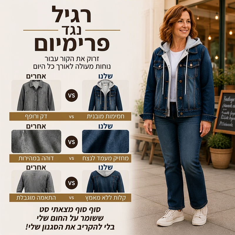 👚✨מעיל ג'ינס שכבתי עם ברדס לנשים עם בטנה חמה