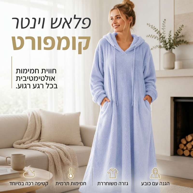 שמלת טרי נוחות עם ברדס לנשים