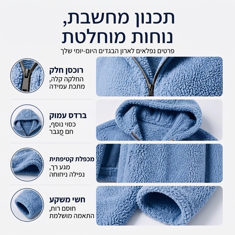 ז'קט מגודל עם ברדס לנשים