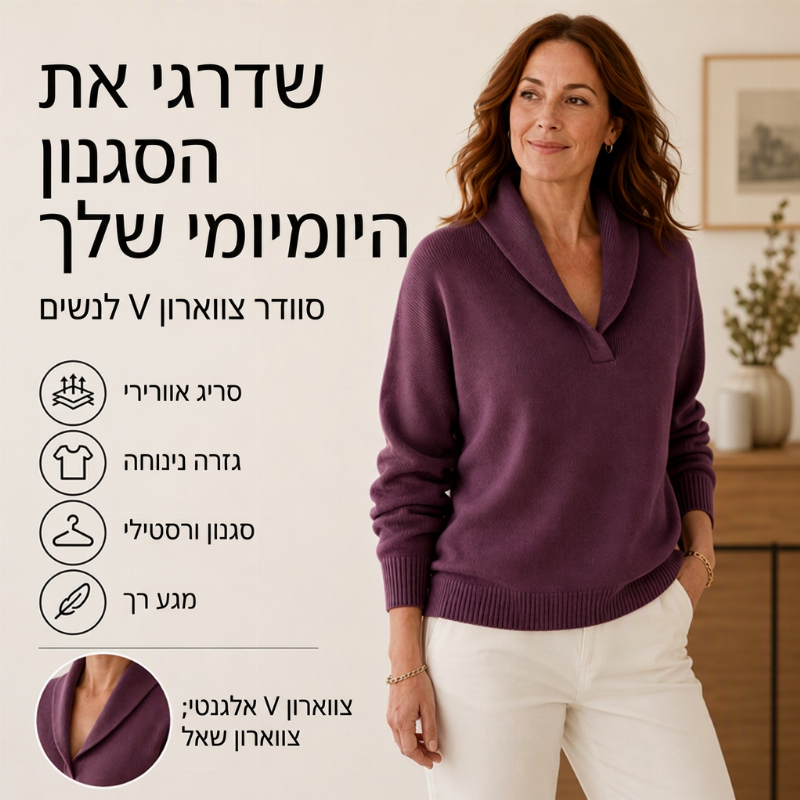 סוודר נשים בעל צווארון שאל (שרוול ארוך)