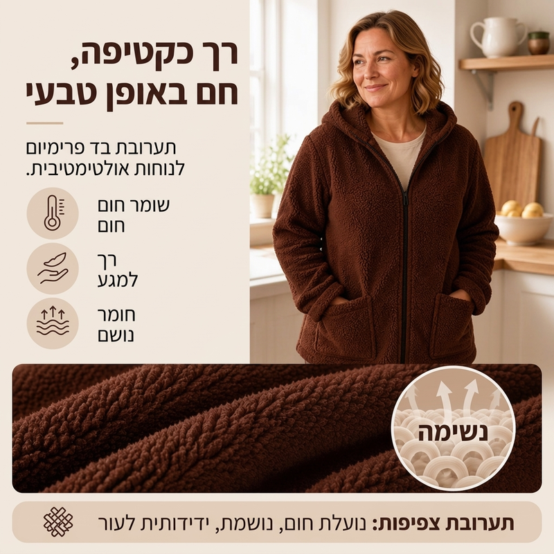 ז'קט מגודל עם ברדס לנשים