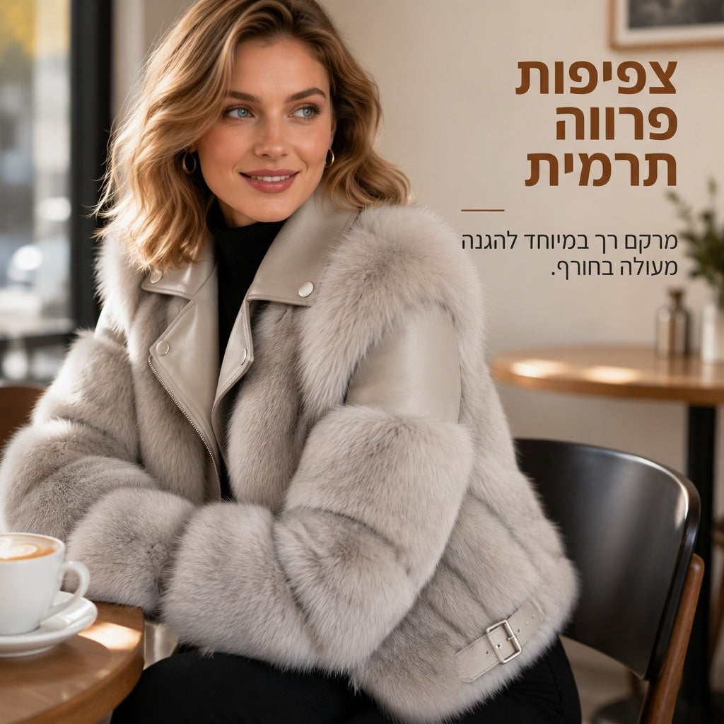 מעיל חורף קצר של נשים מפרווה מלאכותית
