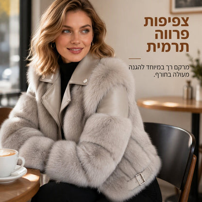 מעיל חורף קצר של נשים מפרווה מלאכותית