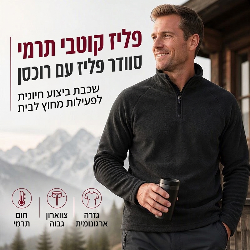 ❄️ מבצע ענק - עד 60% הנחה 🤎 מעיל פליסה מבודד עם רוכסן חצי אורך