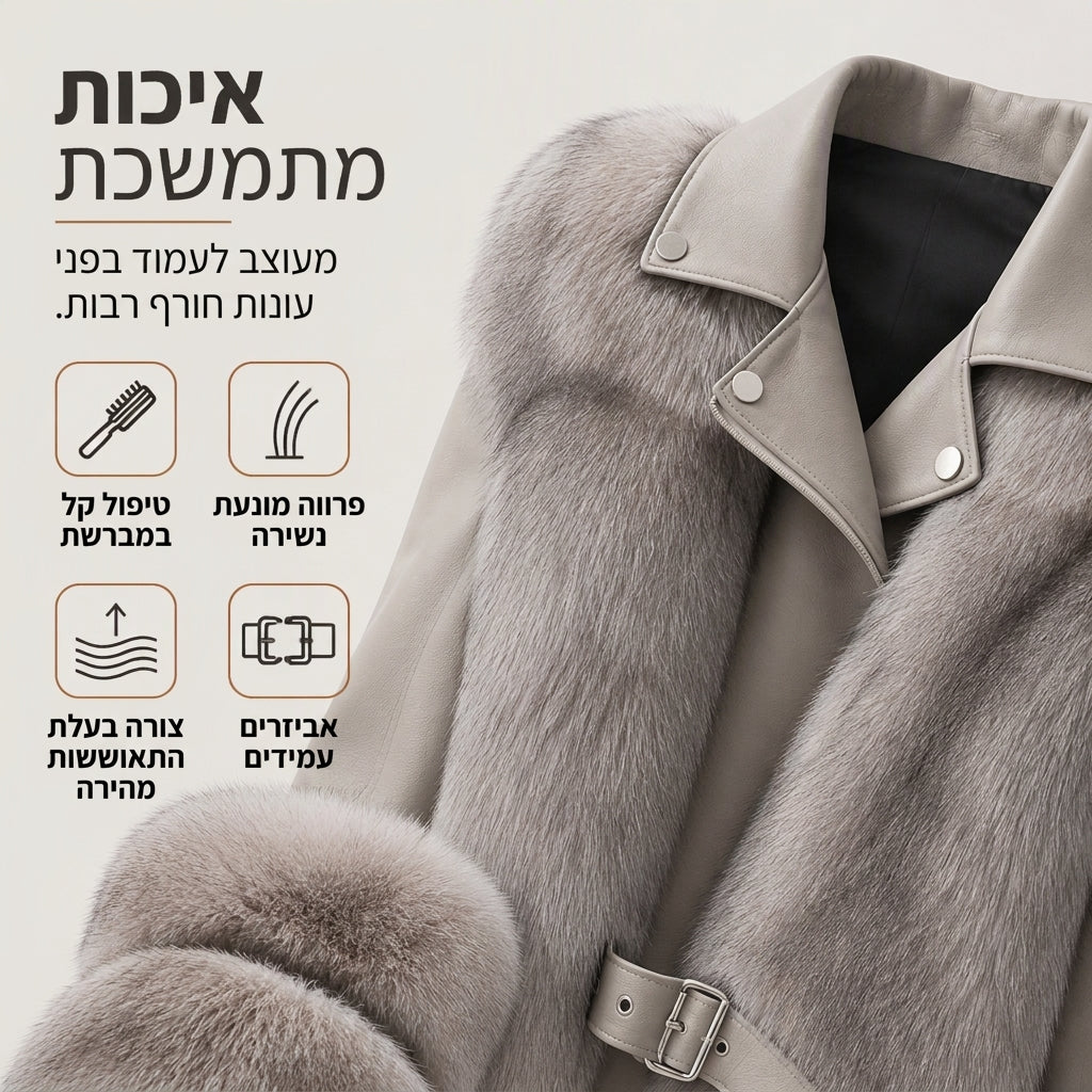 מעיל חורף קצר של נשים מפרווה מלאכותית