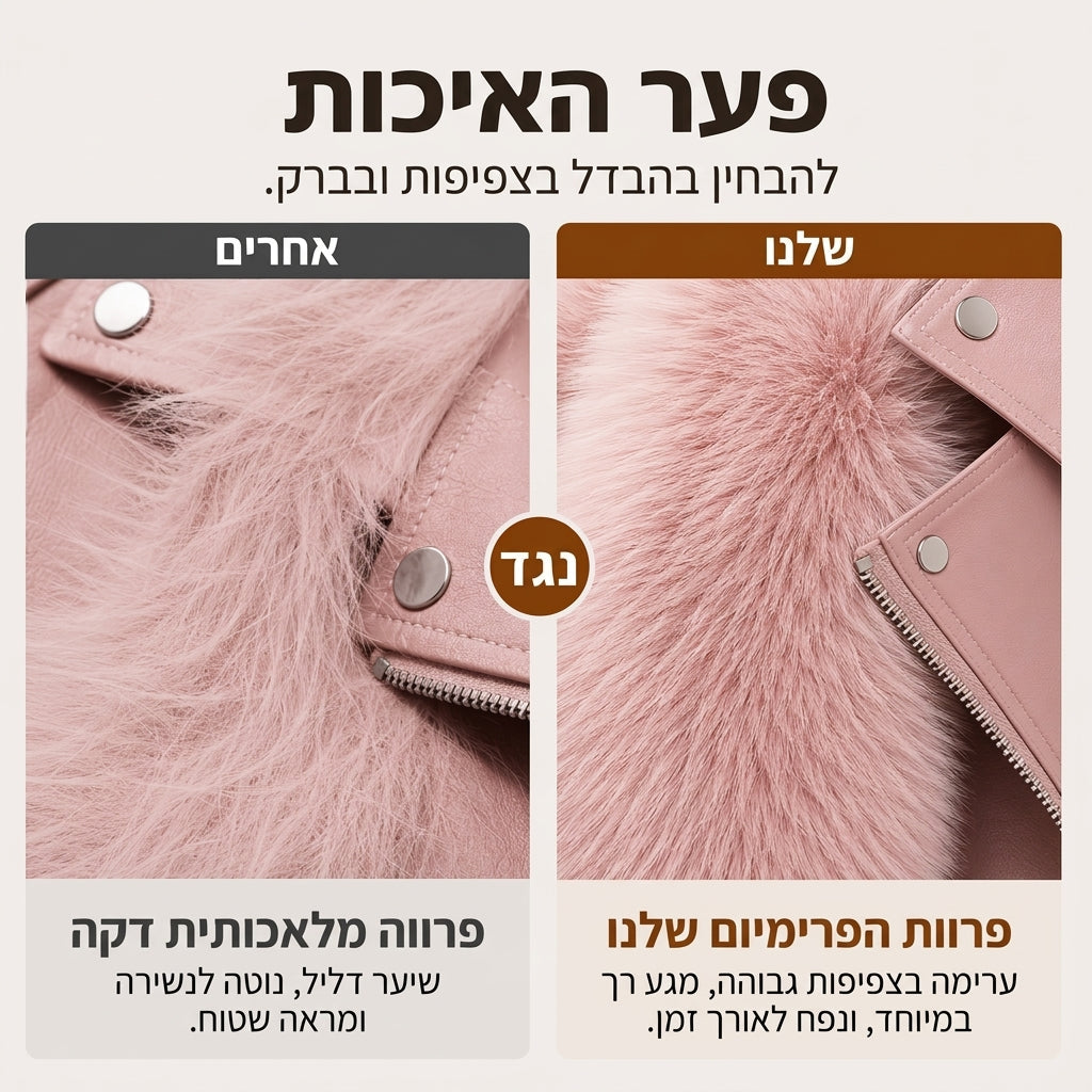 מעיל חורף קצר של נשים מפרווה מלאכותית