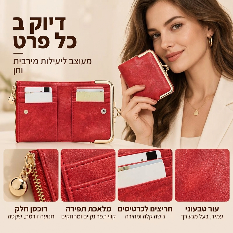 ✨מלאי מוגבל זמין, אל תפספס!🎉ארנק וינטאג’ עם סגירת נשיקה ומחזיקי כרטיסים מרובים