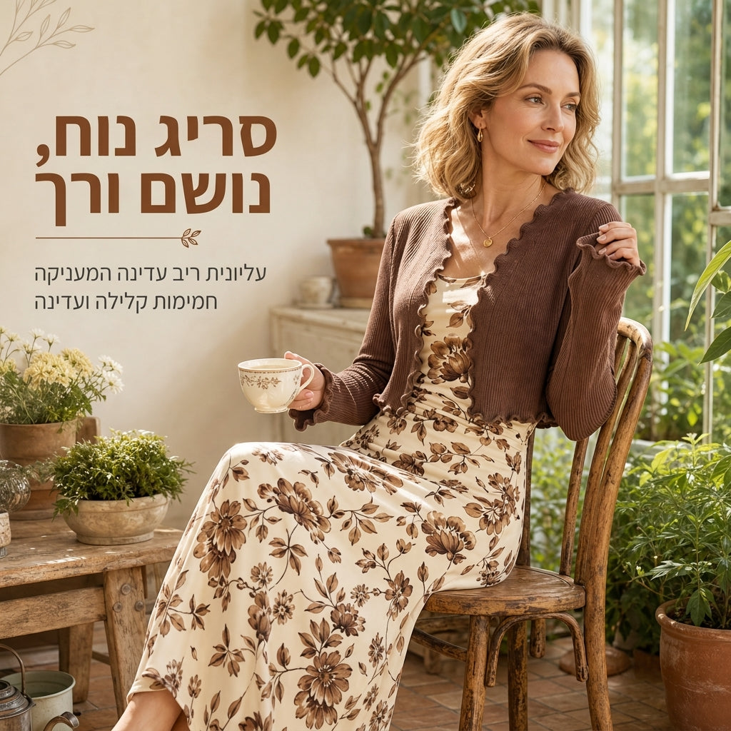 🌷 שמלת סליפ עם הדפסי פרחים וינטאג׳, קרדיגן סרוג קצר עם צלעות | סט בגדים דו-הרכבי לנשים