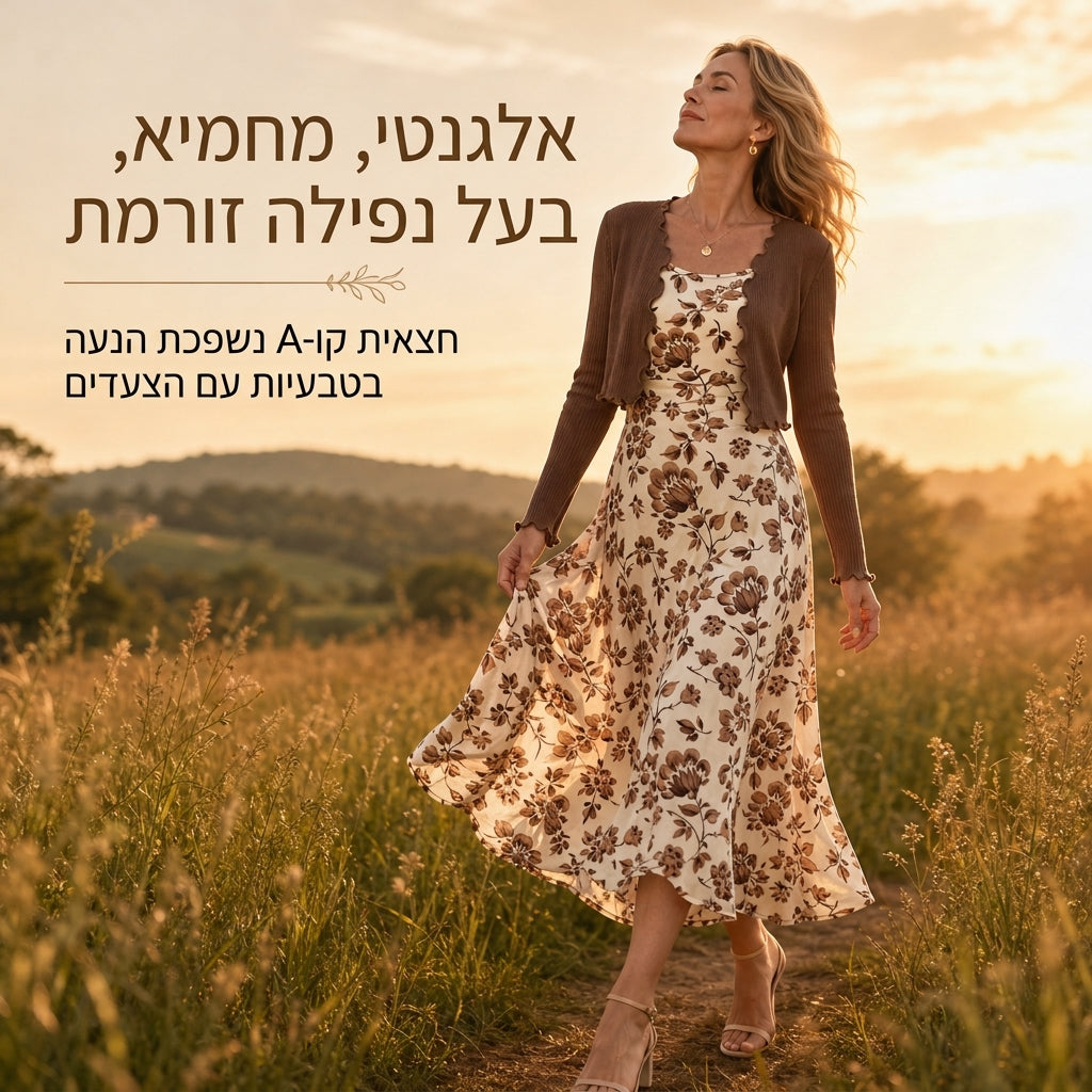 🌷 שמלת סליפ עם הדפסי פרחים וינטאג׳, קרדיגן סרוג קצר עם צלעות | סט בגדים דו-הרכבי לנשים