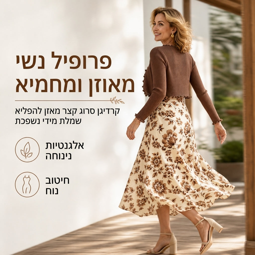 🌷 שמלת סליפ עם הדפסי פרחים וינטאג׳, קרדיגן סרוג קצר עם צלעות | סט בגדים דו-הרכבי לנשים