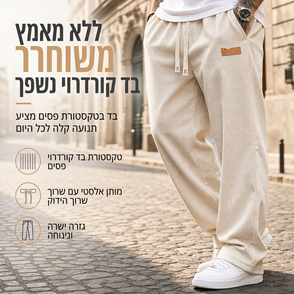 💎 מבצע בלעדי 👖 מכנסי קורדרוי קלים לגברים, להתלבשות יומיומית בחיתוך ישר ורוחבי ✨ בד קורדרוי קל משקל, חיתוך ישר רוחבי, מכנסיים יומיומיים נוחים