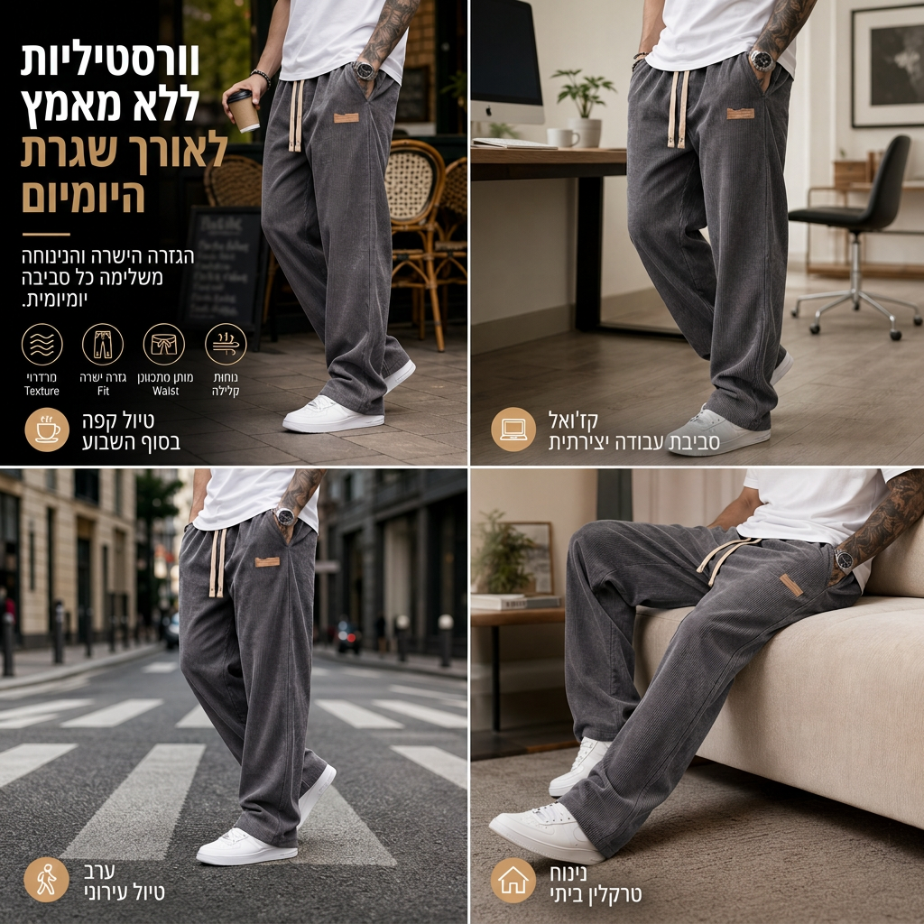 💎 מבצע בלעדי 👖 מכנסי קורדרוי קלים לגברים, להתלבשות יומיומית בחיתוך ישר ורוחבי ✨ בד קורדרוי קל משקל, חיתוך ישר רוחבי, מכנסיים יומיומיים נוחים