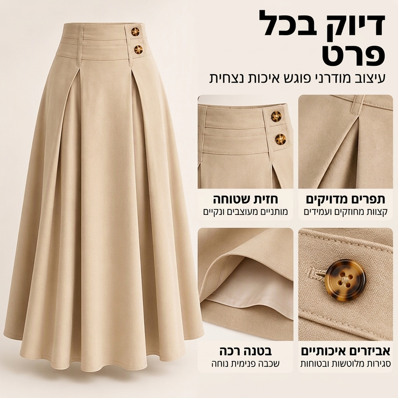חצאית מקסי לנשים עם קו A מוקפץ במותן גבוה