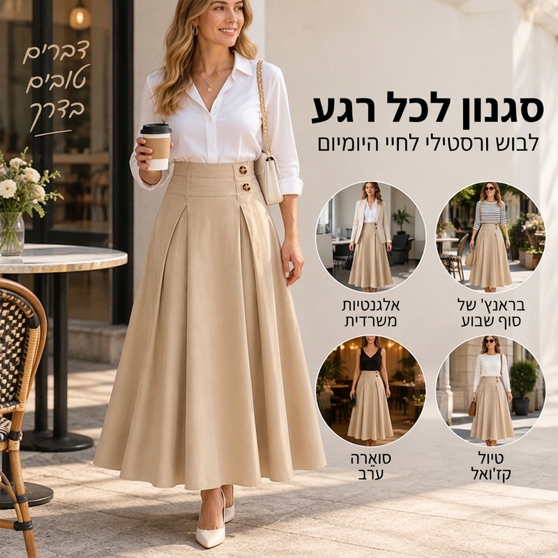 חצאית מקסי לנשים עם קו A מוקפץ במותן גבוה