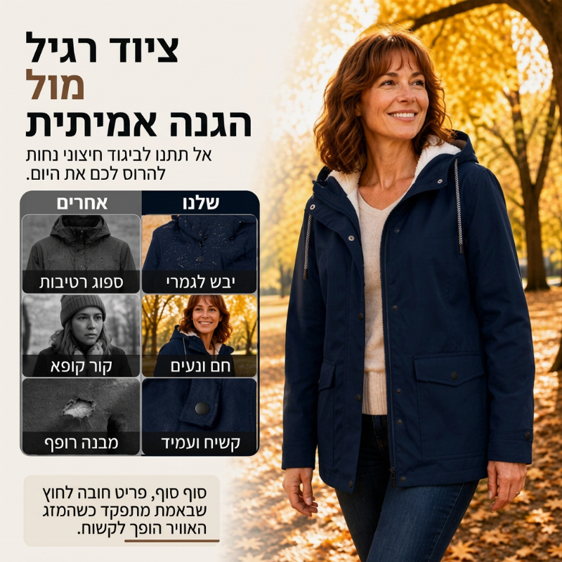 🍂 מעיל גברי עם ברדש, בטנת פליז ועמיד ברוח