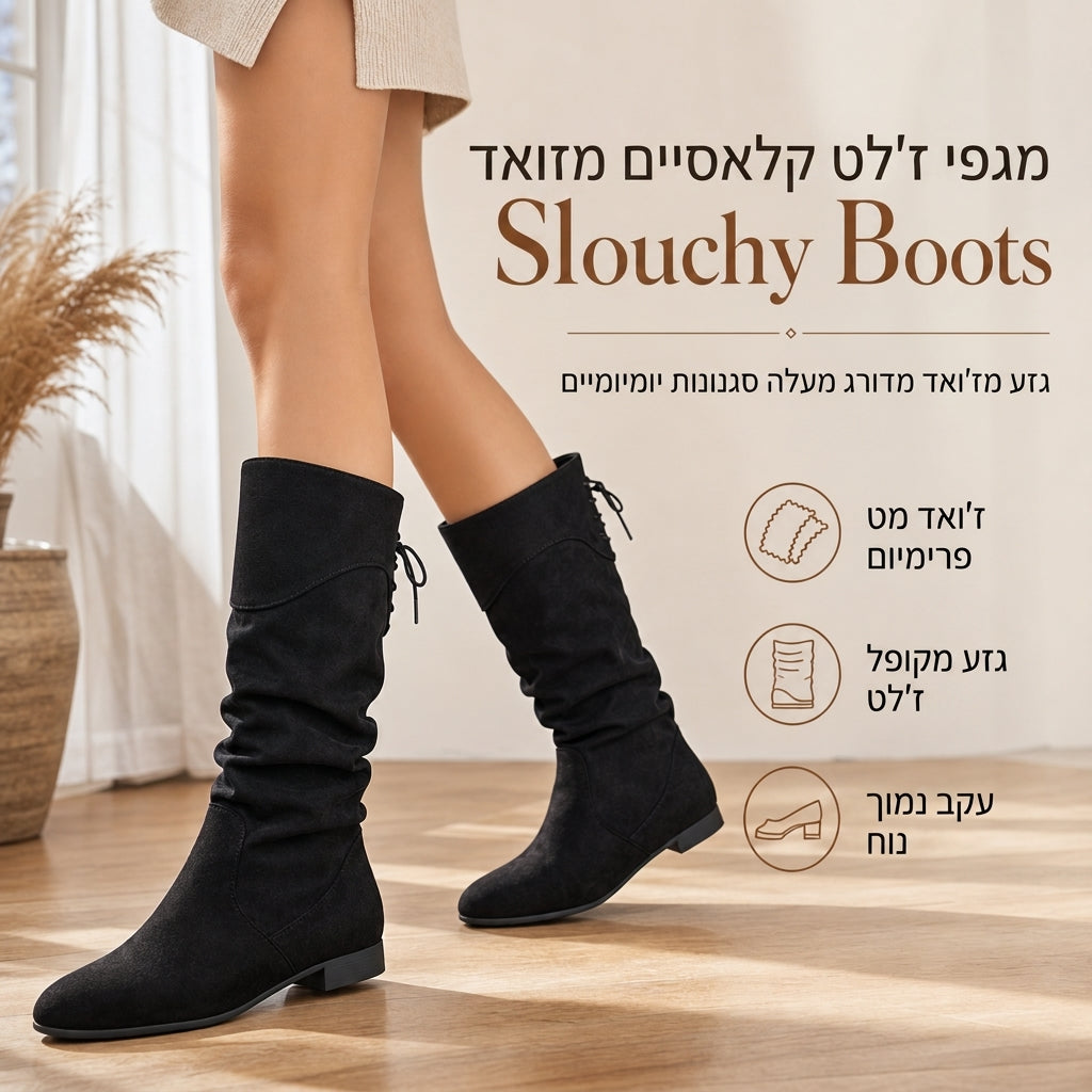 מגפיים נשיים עד אמצע השוק עם שרוכים ועיצוב מרופד