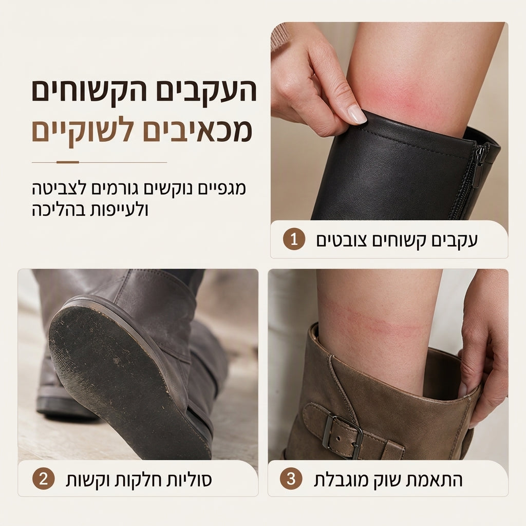 מגפיים נשיים עד אמצע השוק עם שרוכים ועיצוב מרופד