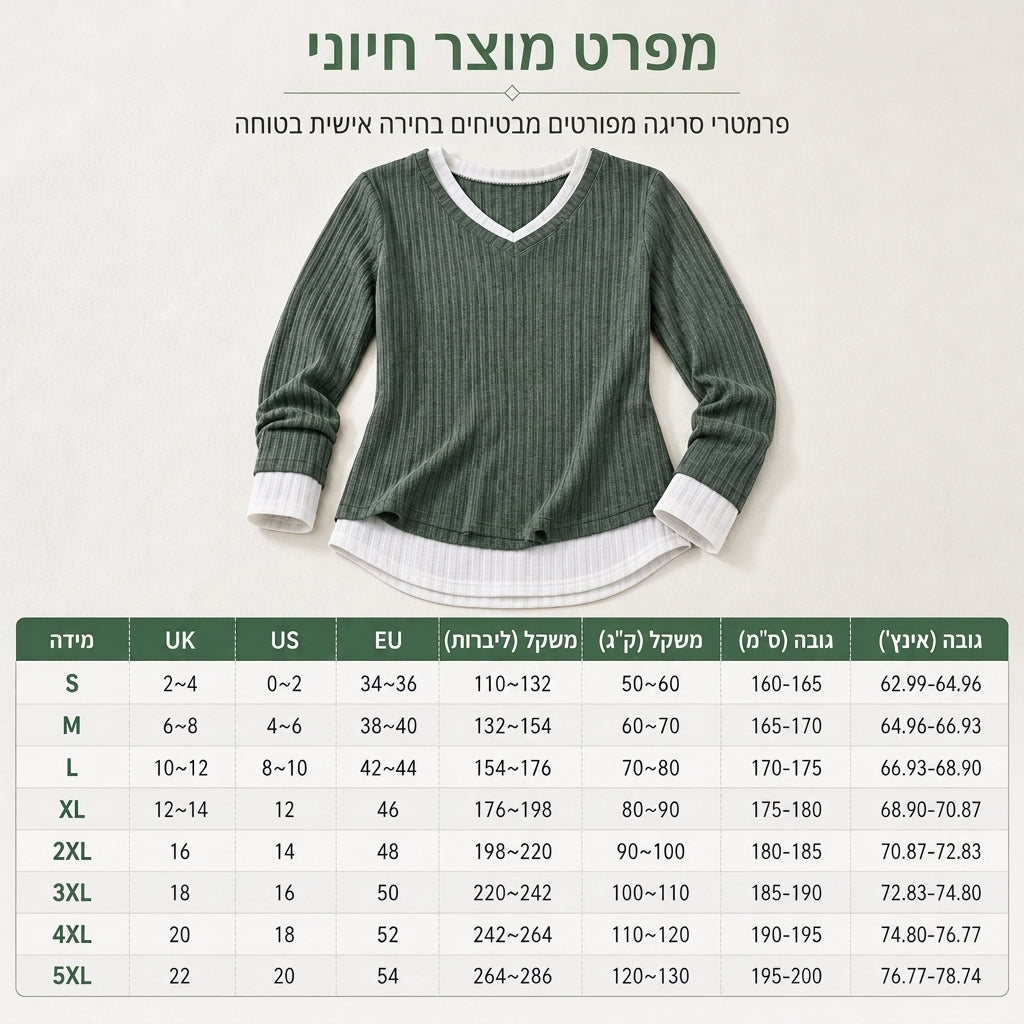 💚 חולצת סריג שכבתית במראה דו-חלקי, עליונית קז'ואל יומיומית