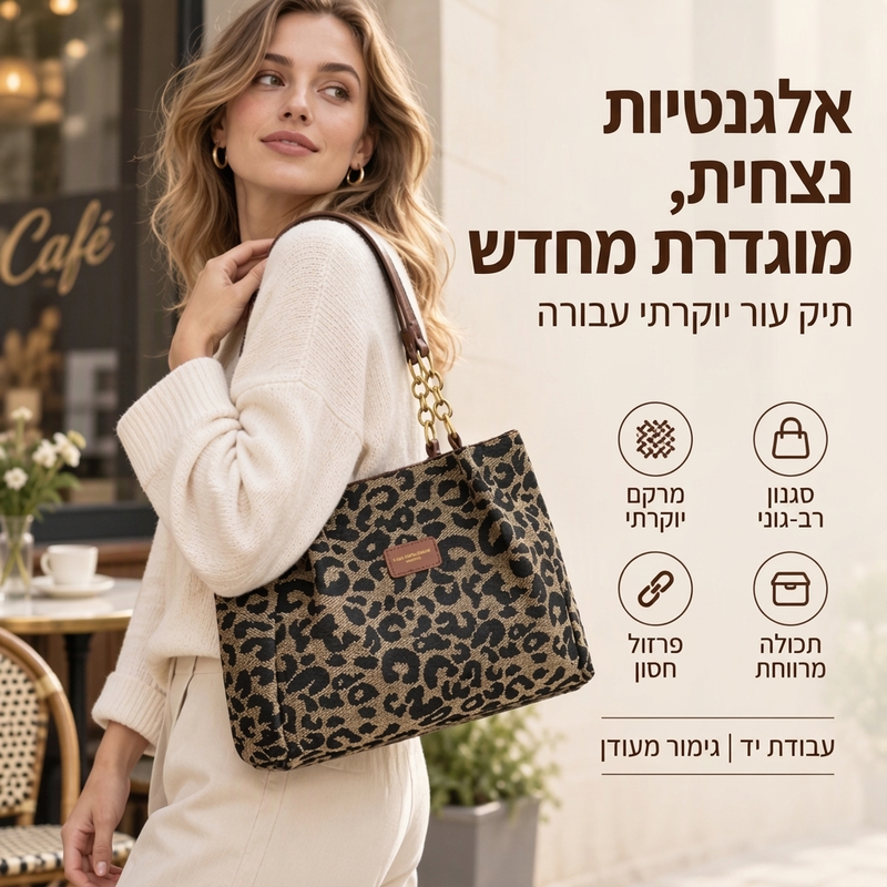 תיק נשיאה רטרו בהדפס נמר לנשים