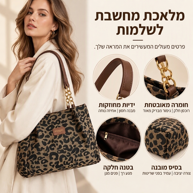 תיק נשיאה רטרו בהדפס נמר לנשים