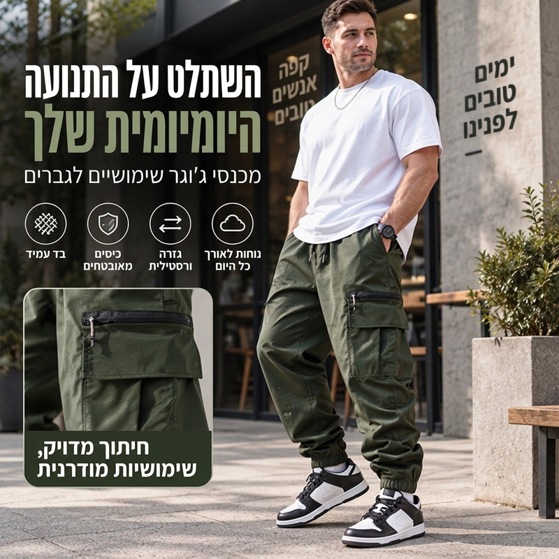 מכנסי קרגו קז'ואל לגבר עם מספר כיסים