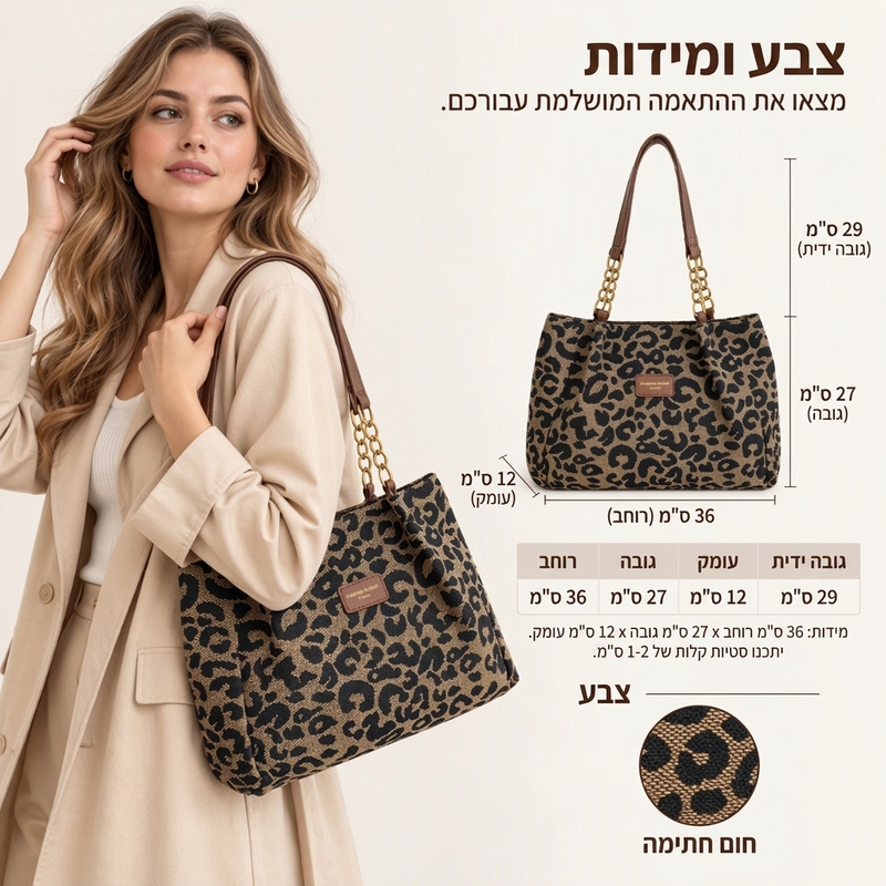 תיק נשיאה רטרו בהדפס נמר לנשים