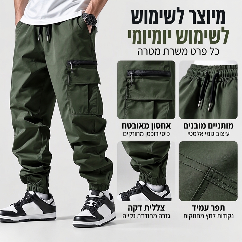 מכנסי קרגו קז'ואל לגבר עם מספר כיסים