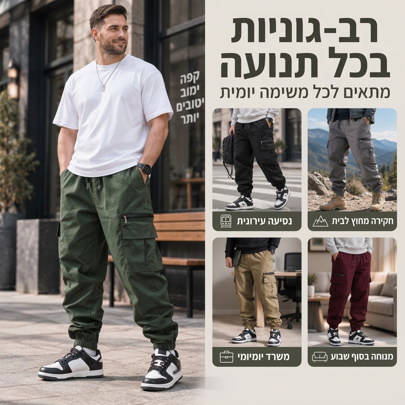 מכנסי קרגו קז'ואל לגבר עם מספר כיסים