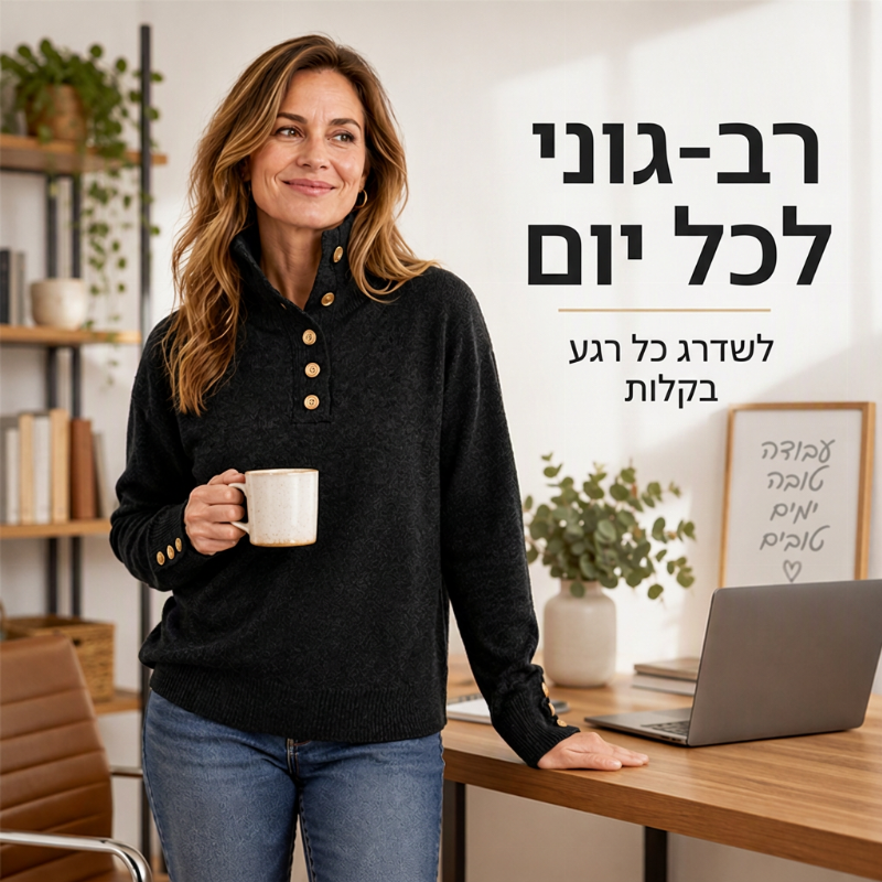 סוודר סרוגי חולצת צווארון קז'ואלי לנשים