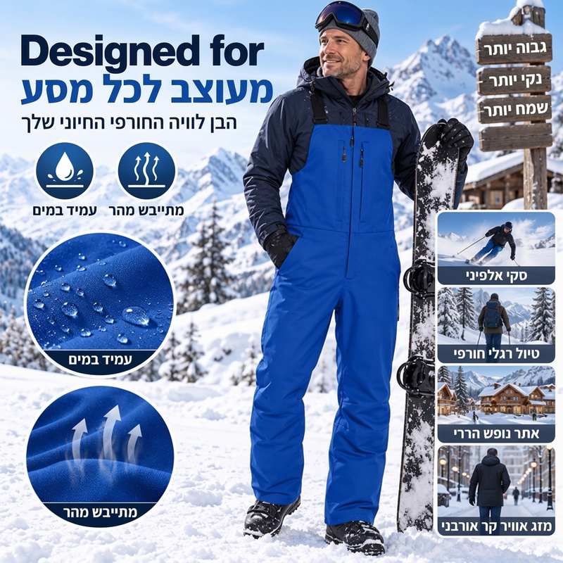 מכנסי סקי חמים עמידים למים לגברים ולנשים
