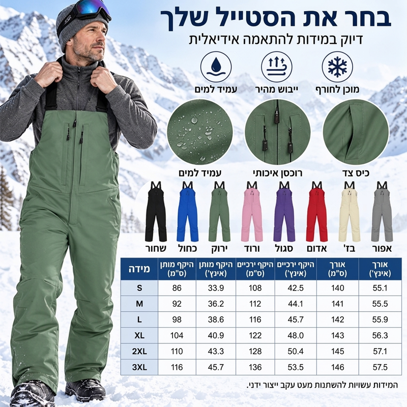 מכנסי סקי חמים עמידים למים לגברים ולנשים