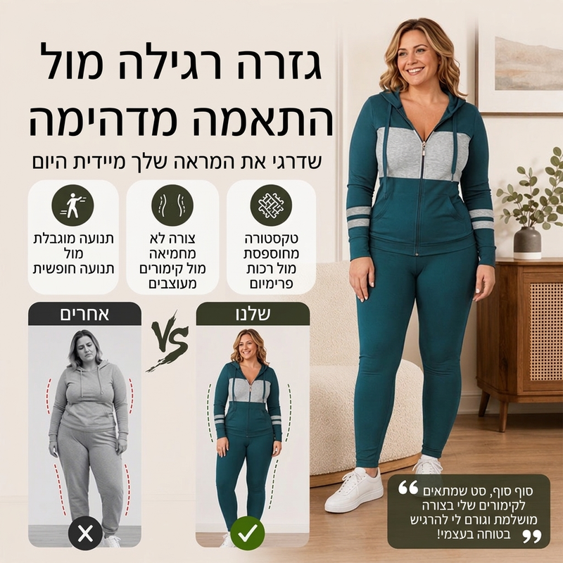סט מכנסיים וסווטשירט עם ברדס 2 חלקים לנשים
