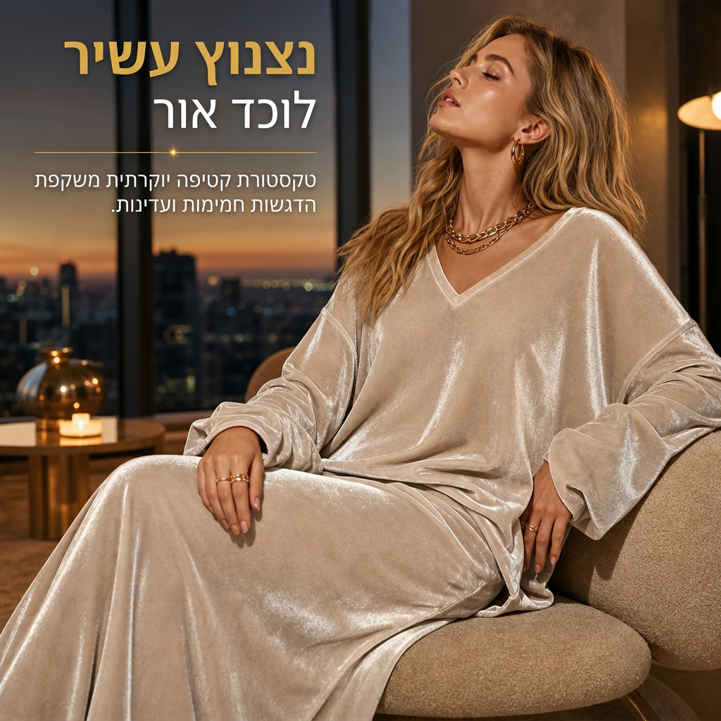 ✨נותרו מלאי מוגבל, אל תפספסו!🎉סט שתי חלקים מקטיפה בצבע אחיד לנשים, עם סווטשירט רפוי צוואר V עמוק וחצאית מקסי מתפשטת