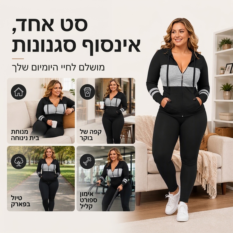 סט מכנסיים וסווטשירט עם ברדס 2 חלקים לנשים
