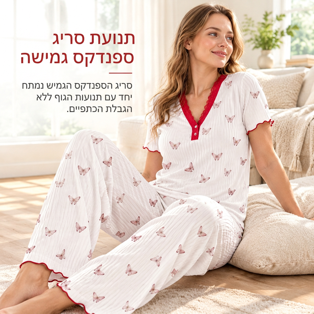 🎉המחיר הכי נמוך אבל האיכות הכי טובה!🔥סט פיג'מה מודפס לנשים חולצה עם שרוול קצר ומכנס ארוך בגדי נוחות ביתיים נמתחים ונוחים