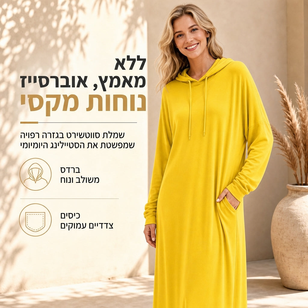 שמלת כובעית קז'ואלית בצבע אחיד לנשים