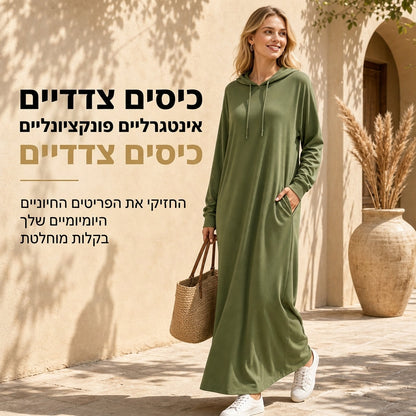 שמלת כובעית קז'ואלית בצבע אחיד לנשים