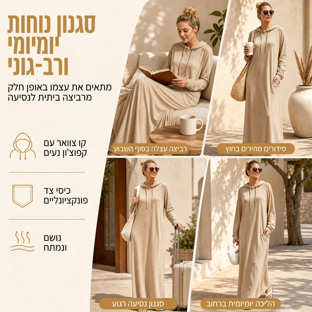שמלת כובעית קז'ואלית בצבע אחיד לנשים