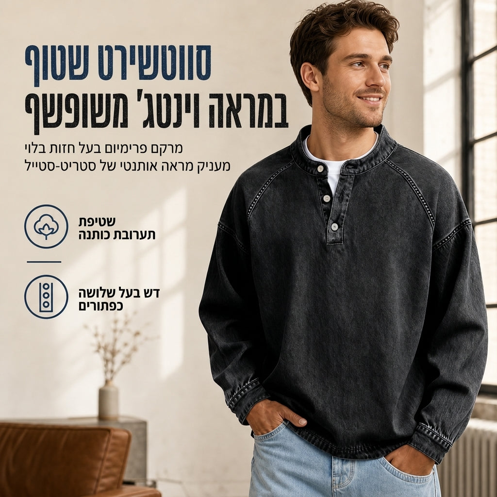 סווטשירט גברי רטרו, נוח ורחב