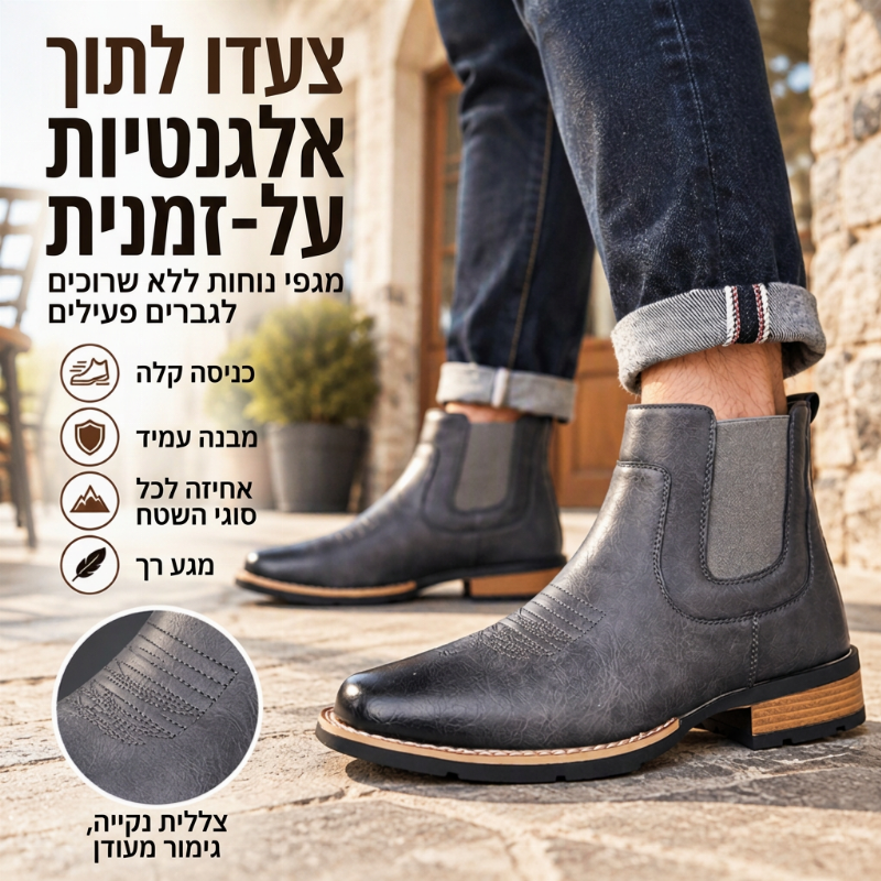 מגפי צ'לסי וינטג' לגברים עם פאטת החלקה