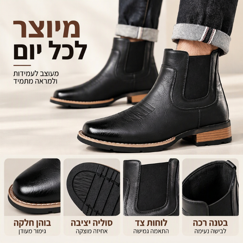 מגפי צ'לסי וינטג' לגברים עם פאטת החלקה