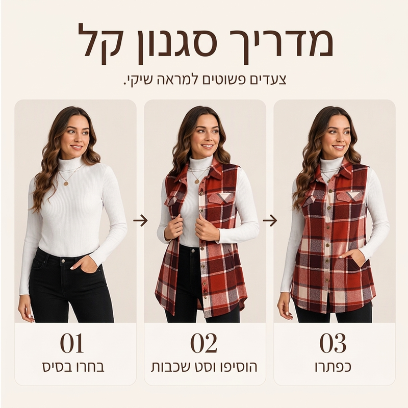 אפוד נשים משובש עם כפתורים וכיסים