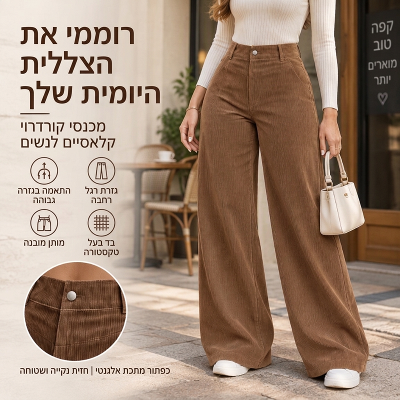 מכנסיים קז'ואליים מקטיפה רגליים רחבות לנשים