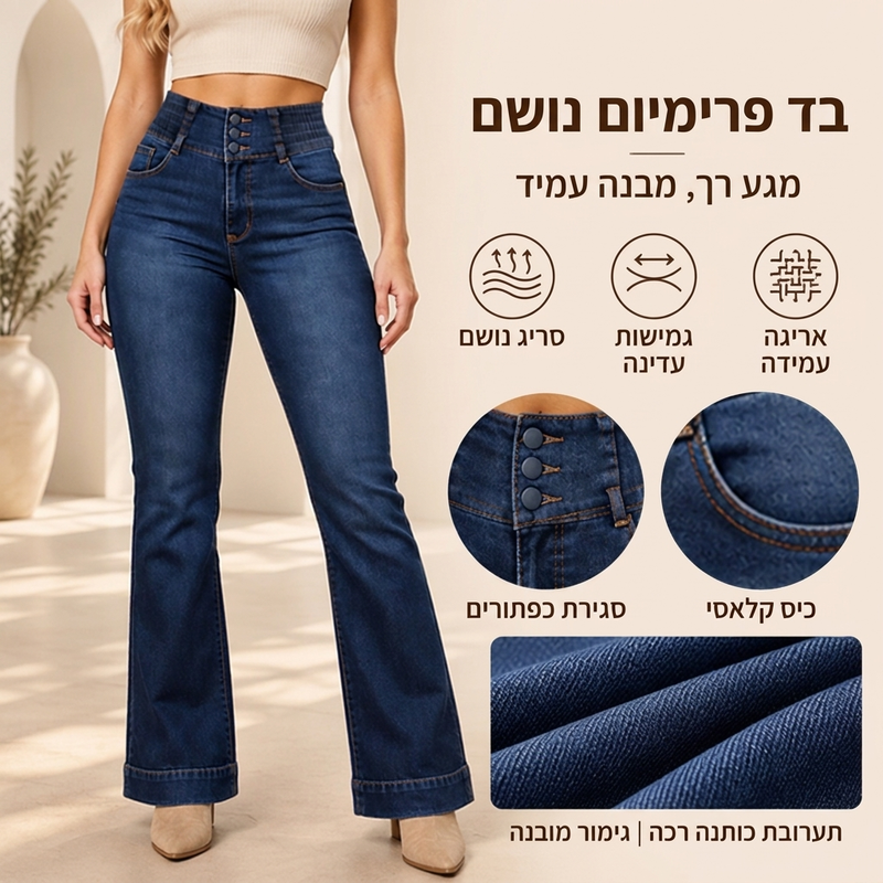 ג'ינס פנץ אלסטי במותן גבוה לנשים