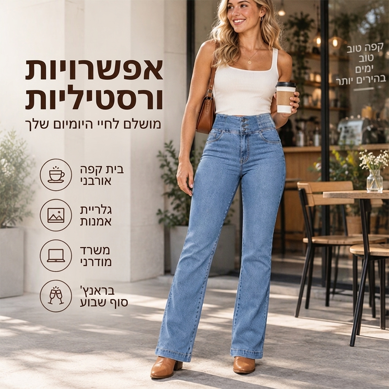 ג'ינס פנץ אלסטי במותן גבוה לנשים