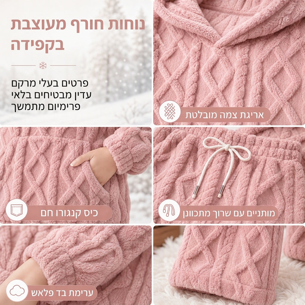 ☁️🧸 מבחר הפרועיות – סווטשירט הודי פלאפי וסט לנוב רך לחלומות ✨💗