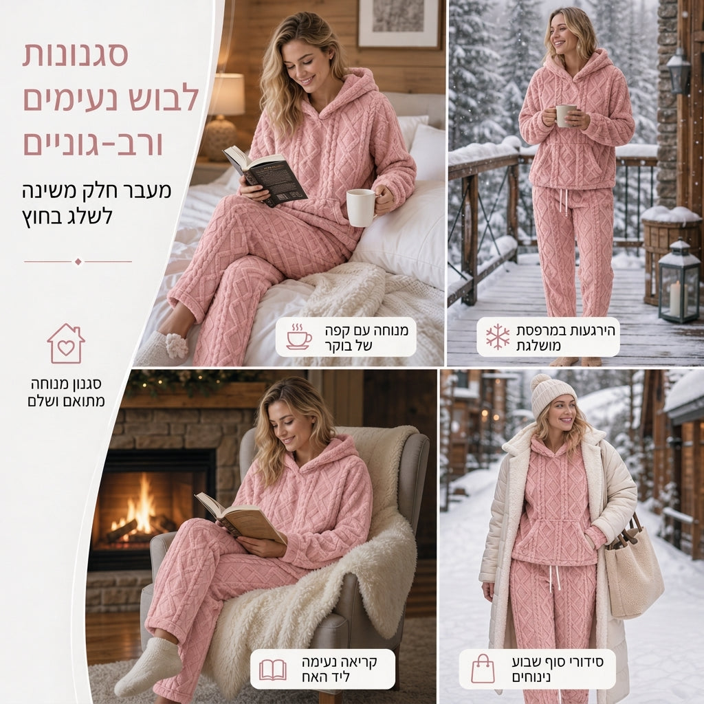 ☁️🧸 מבחר הפרועיות – סווטשירט הודי פלאפי וסט לנוב רך לחלומות ✨💗